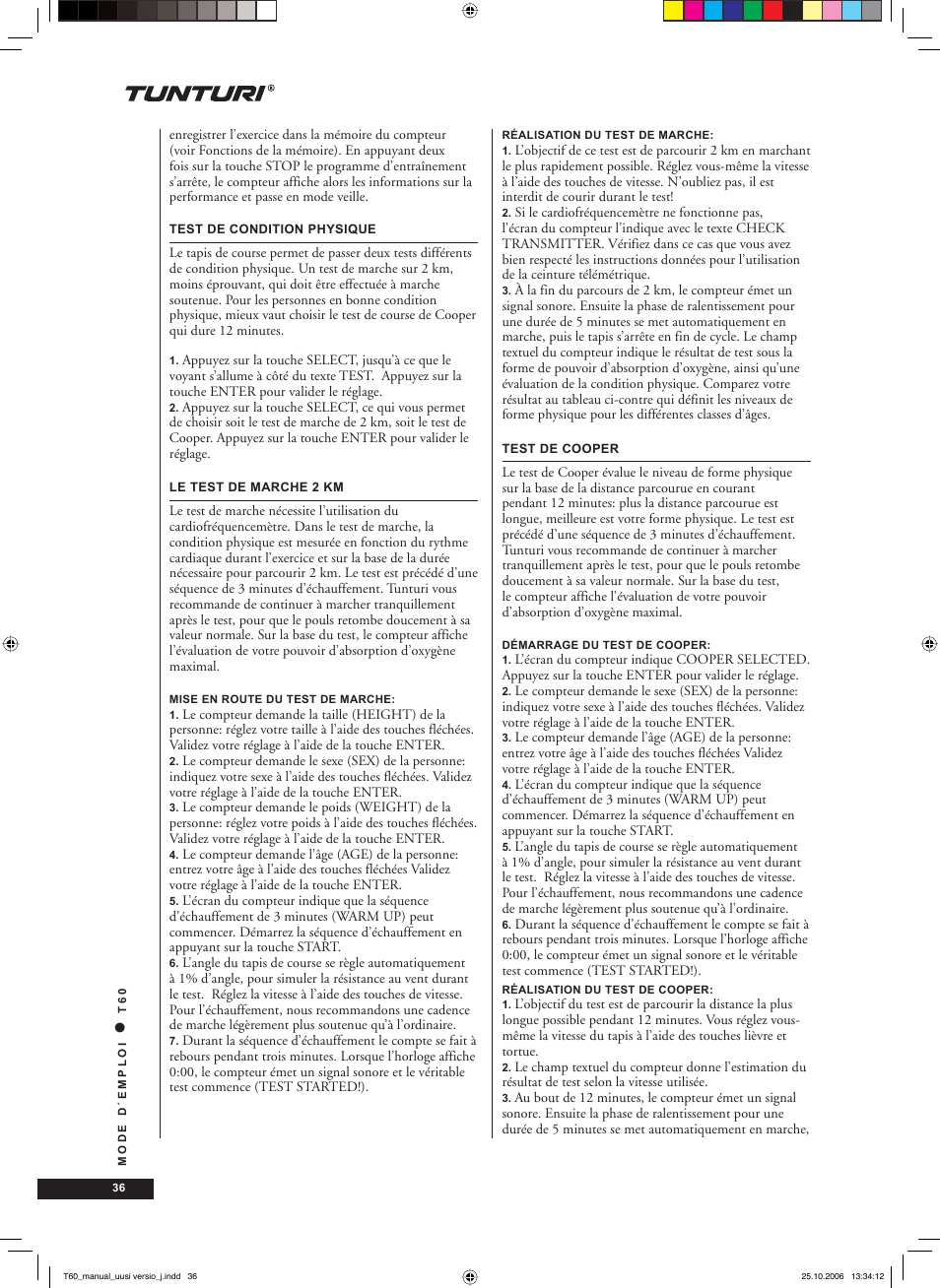 Tunturi T60 User Manual | Page 36 / 108