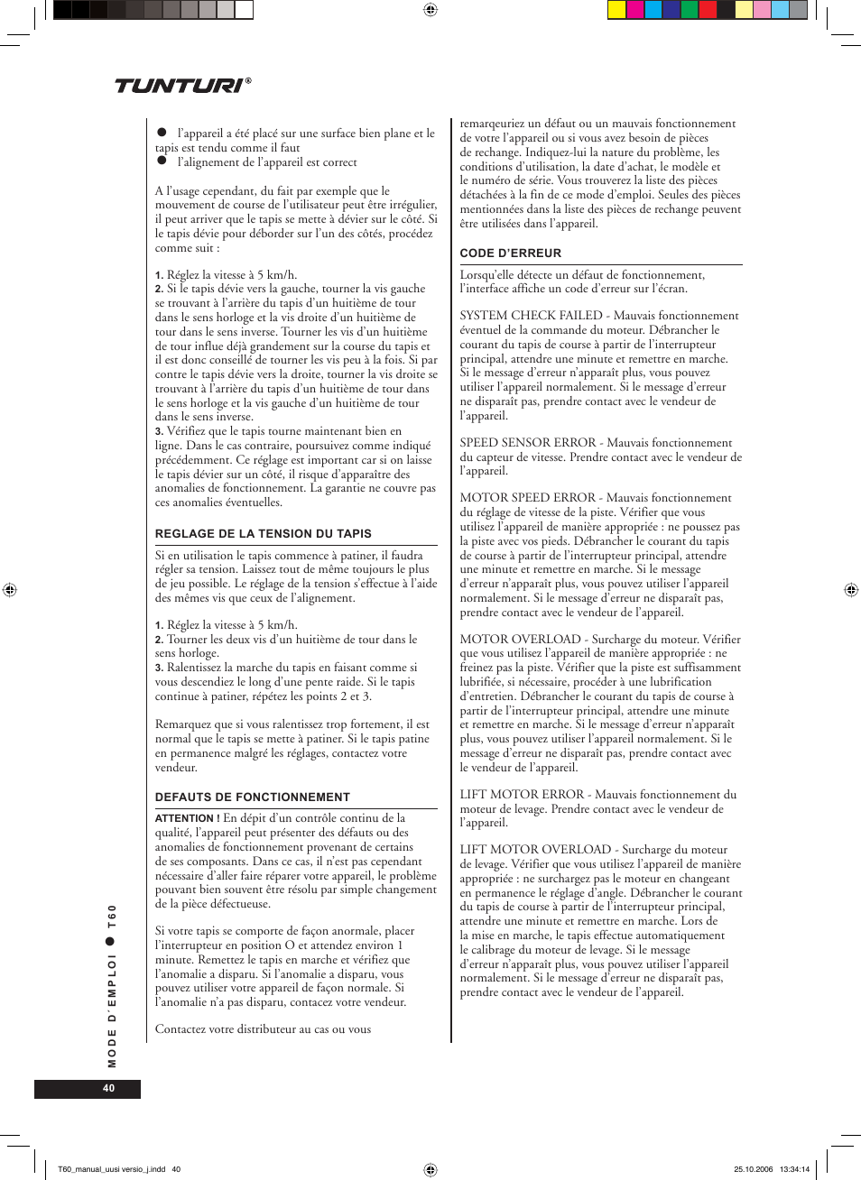 Tunturi T60 User Manual | Page 40 / 108