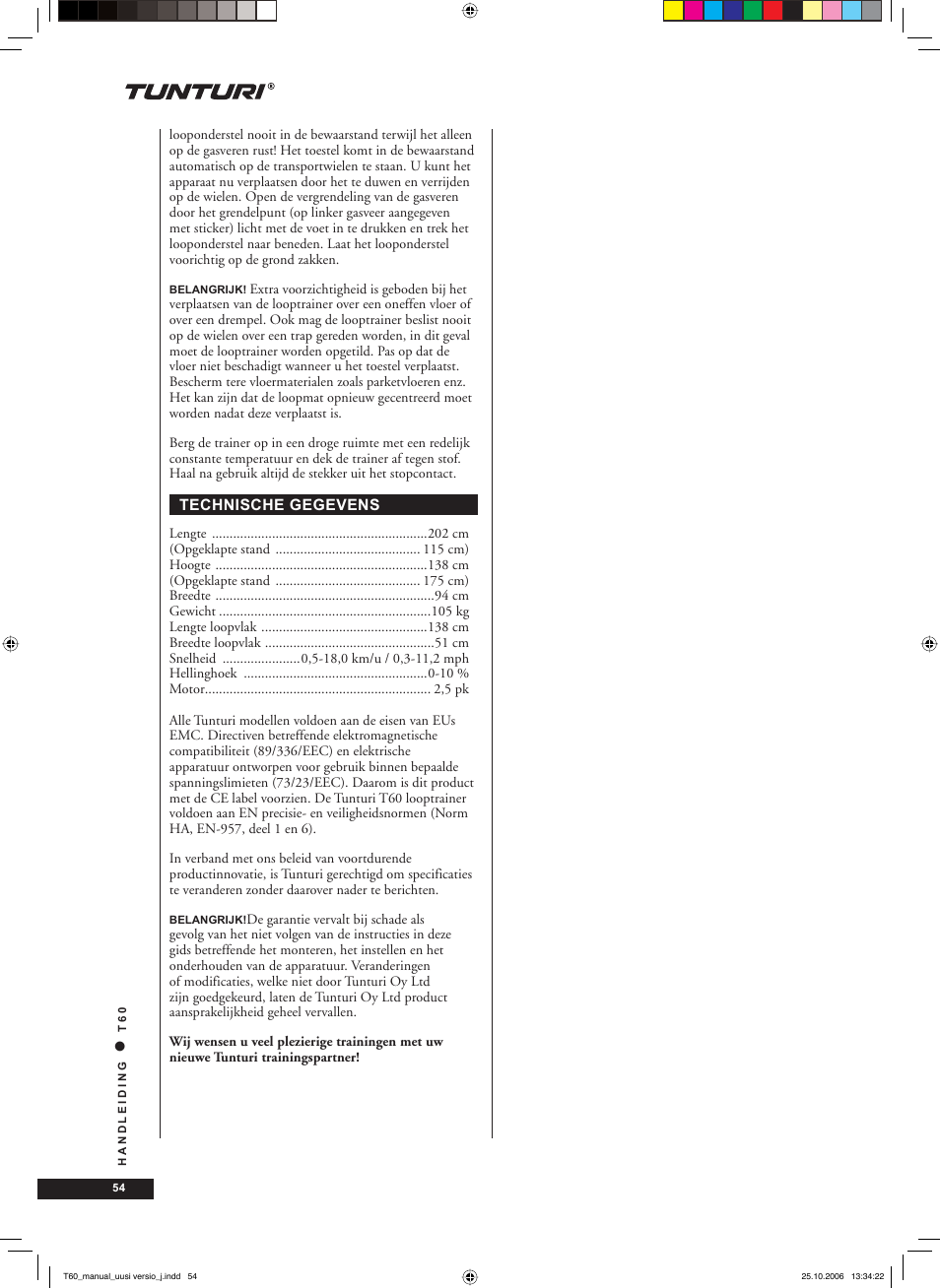 Tunturi T60 User Manual | Page 54 / 108