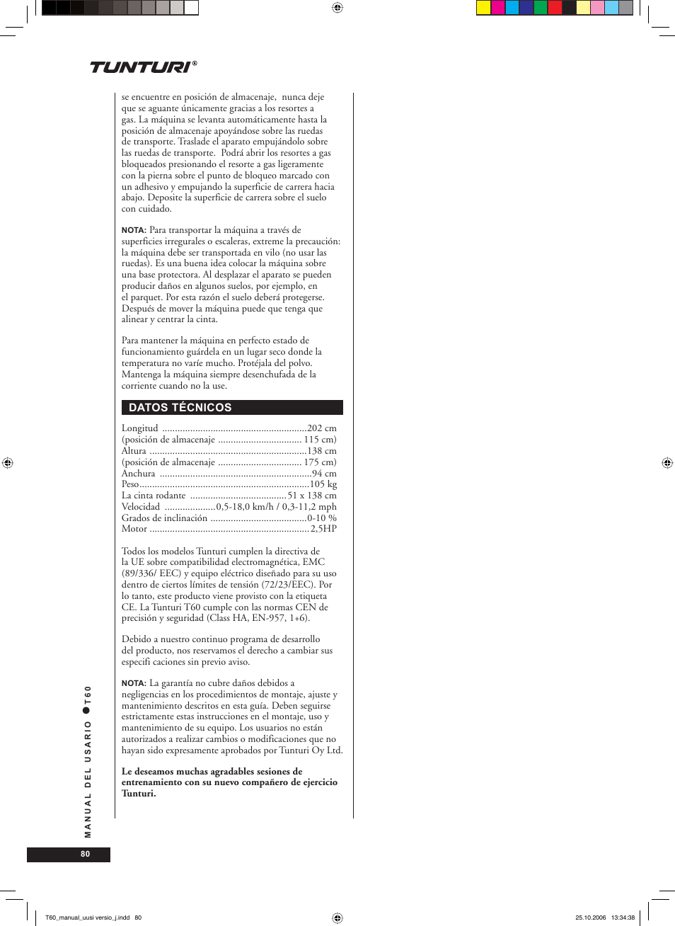 Tunturi T60 User Manual | Page 80 / 108