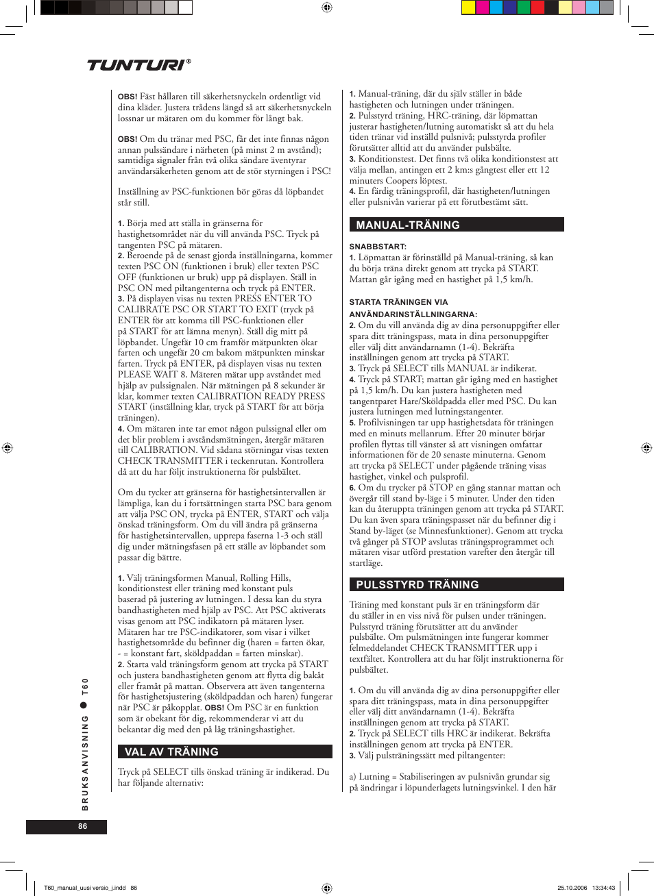 Tunturi T60 User Manual | Page 86 / 108