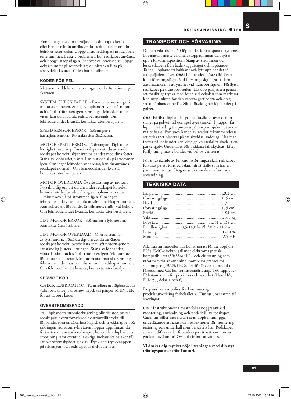 Tunturi T60 User Manual | Page 91 / 108