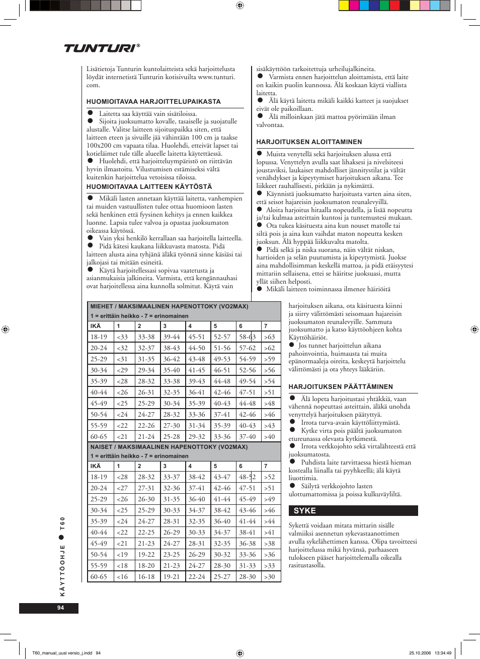 Tunturi T60 User Manual | Page 94 / 108