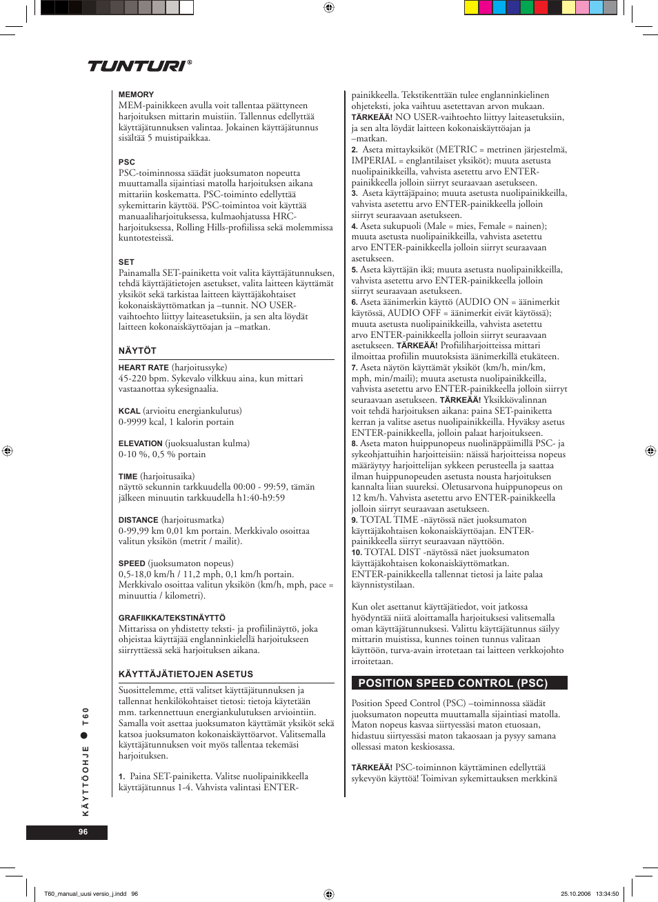 Tunturi T60 User Manual | Page 96 / 108