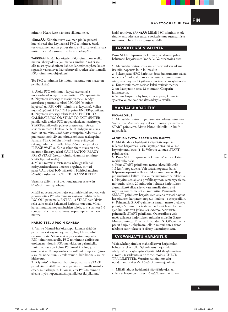 Tunturi T60 User Manual | Page 97 / 108