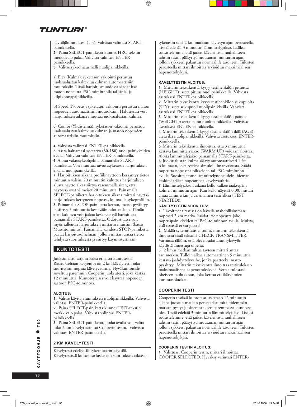 Tunturi T60 User Manual | Page 98 / 108