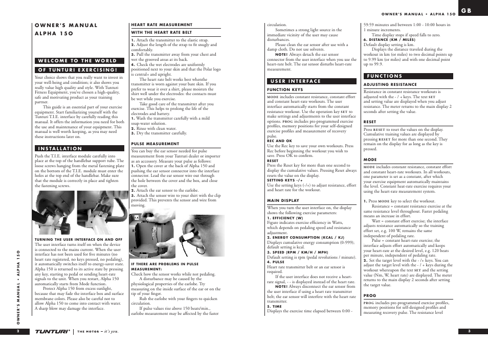 Tunturi ALPHA 15O User Manual | Page 2 / 19