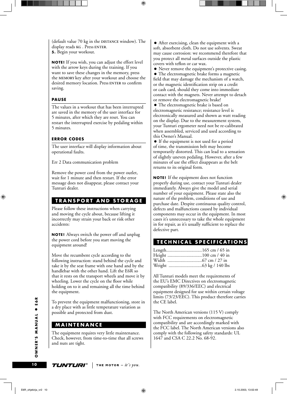 Tunturi E6R User Manual | Page 10 / 14