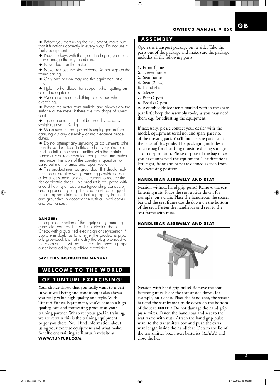 Tunturi E6R User Manual | Page 3 / 14