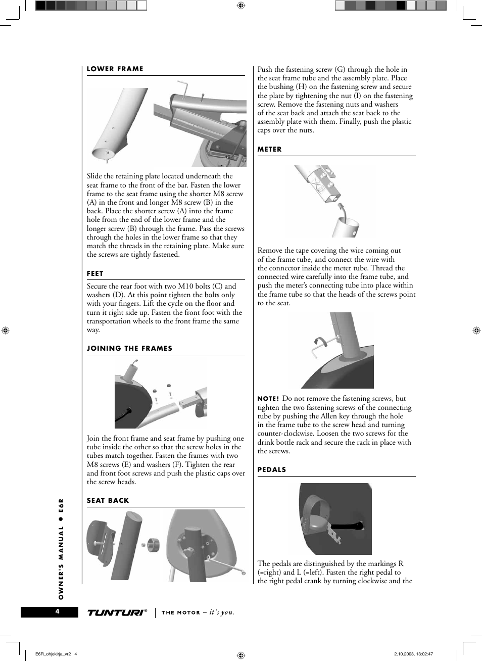 Tunturi E6R User Manual | Page 4 / 14