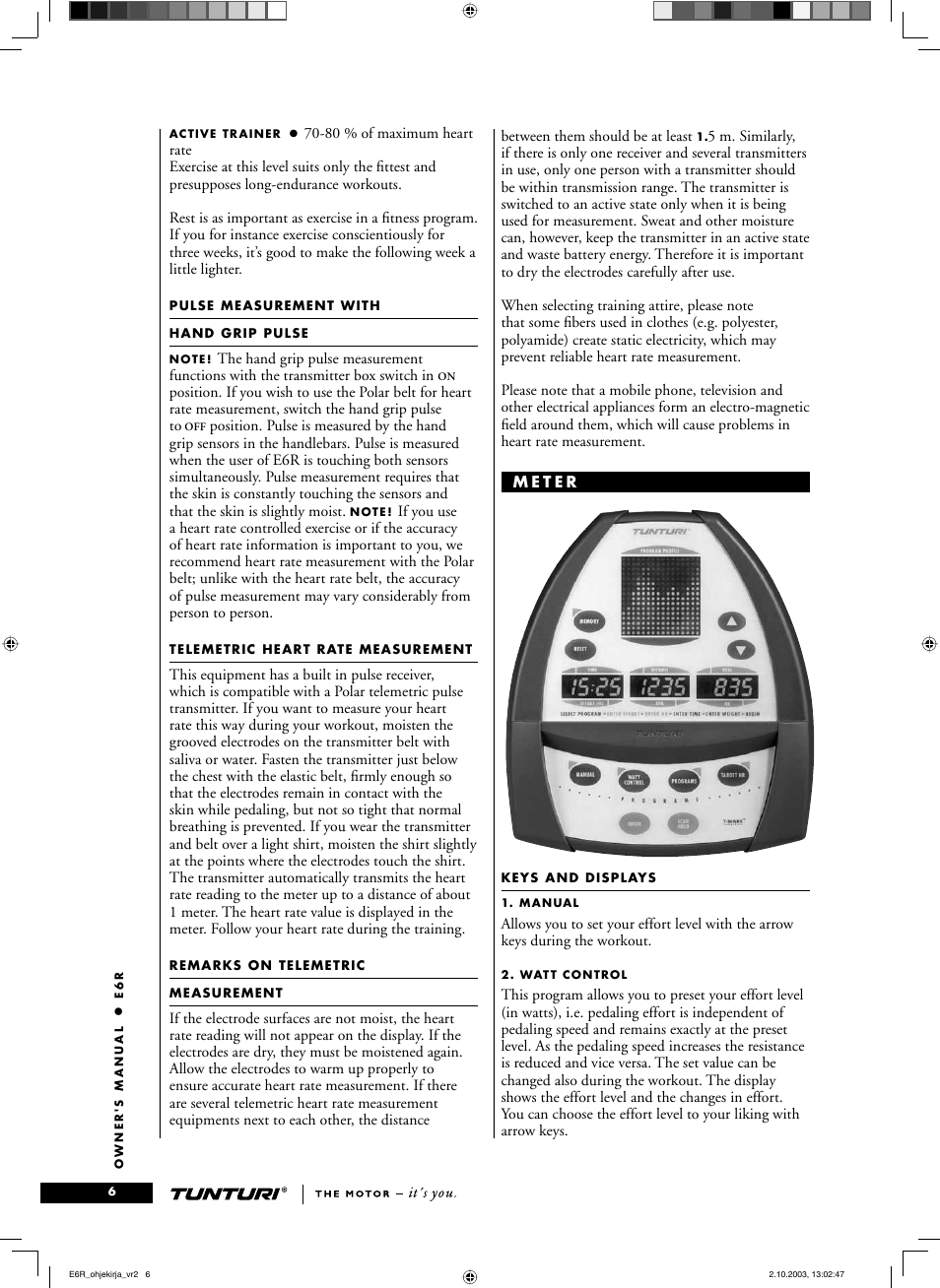 Tunturi E6R User Manual | Page 6 / 14