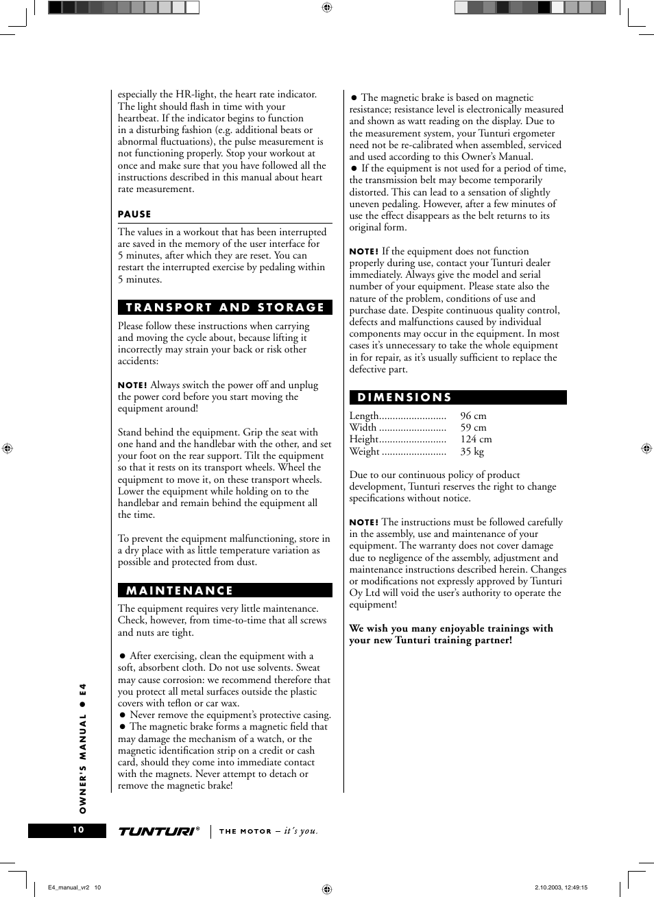 Tunturi E4 User Manual | Page 9 / 75