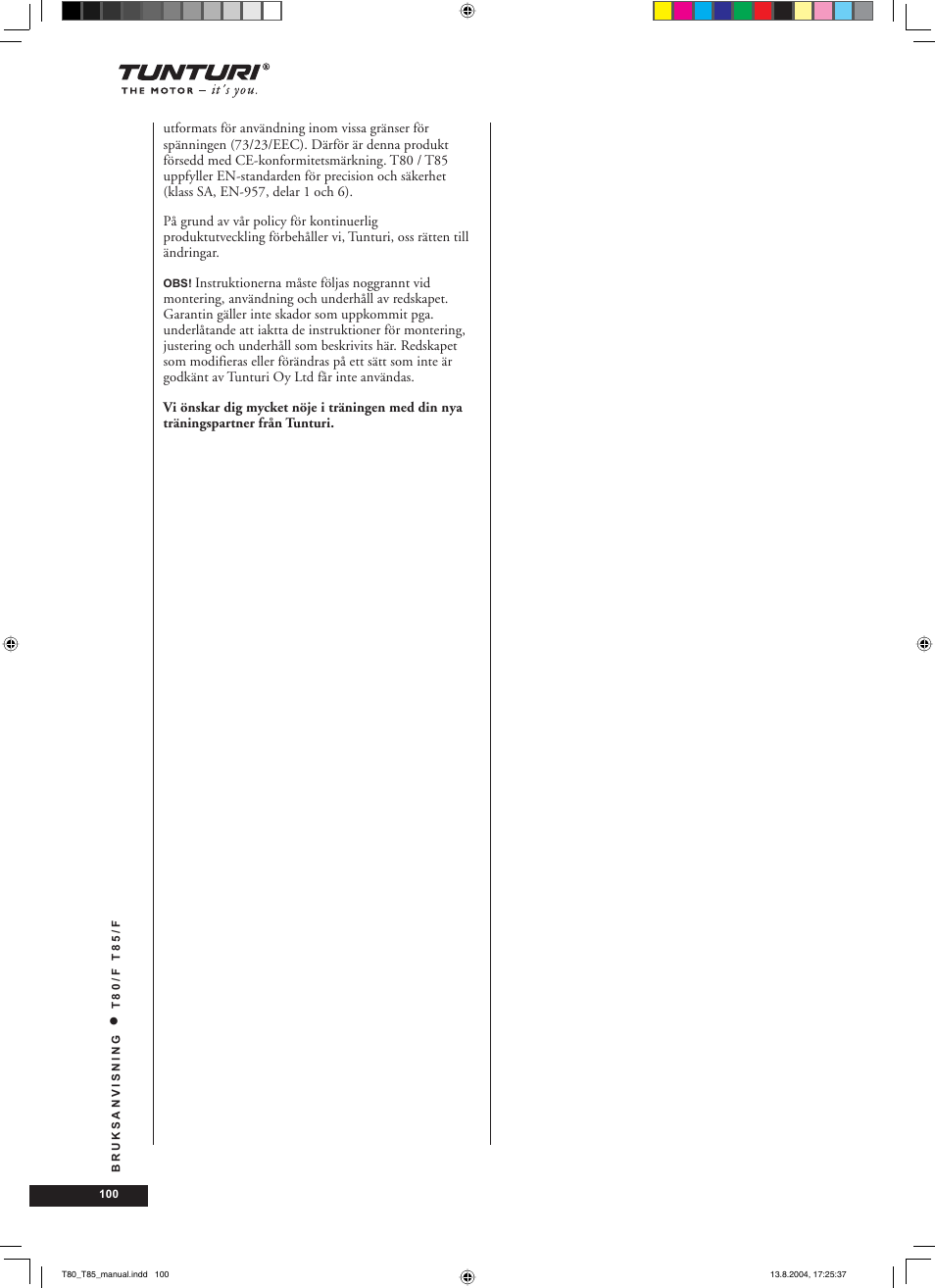 Tunturi T80/F User Manual | Page 100 / 120
