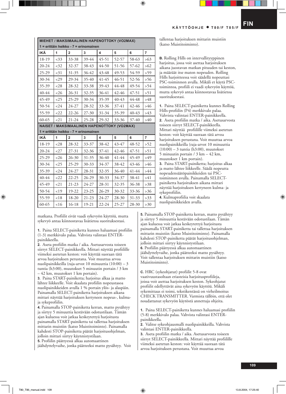 Tunturi T80/F User Manual | Page 109 / 120