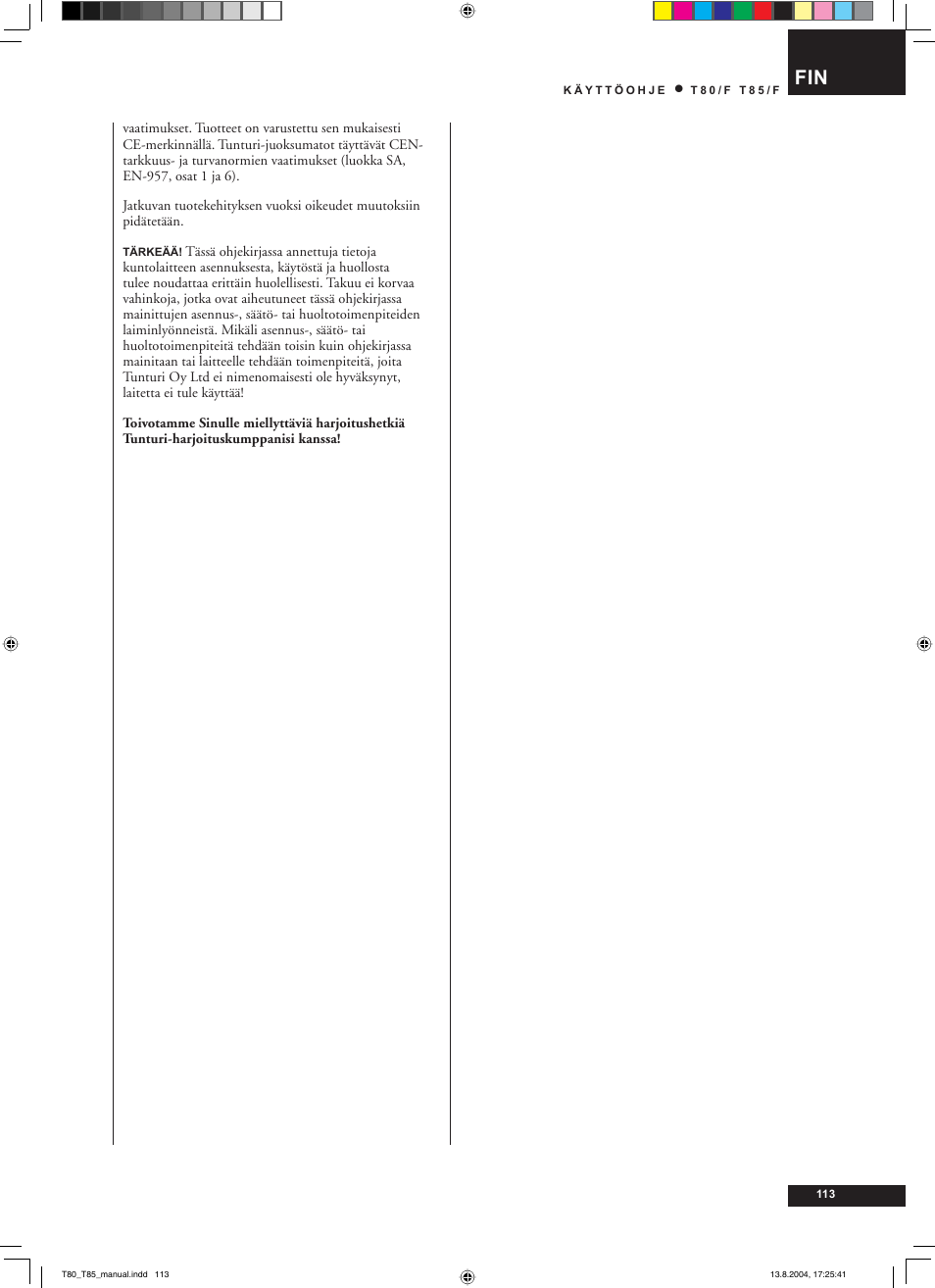 Tunturi T80/F User Manual | Page 113 / 120