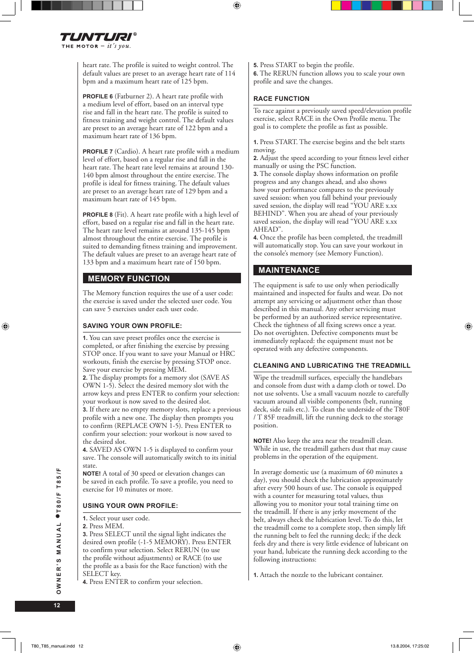 Tunturi T80/F User Manual | Page 12 / 120