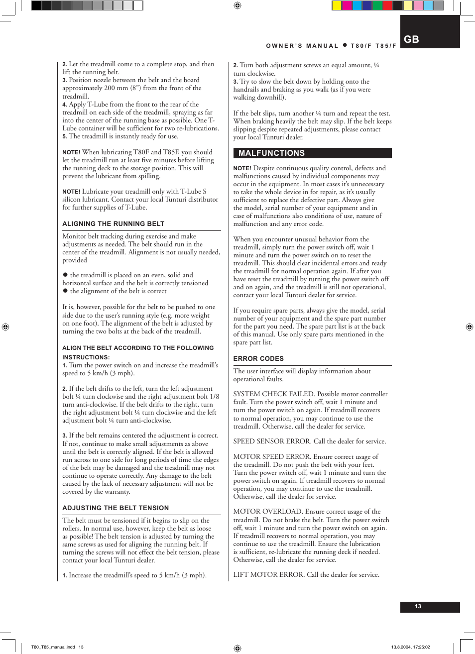 Tunturi T80/F User Manual | Page 13 / 120