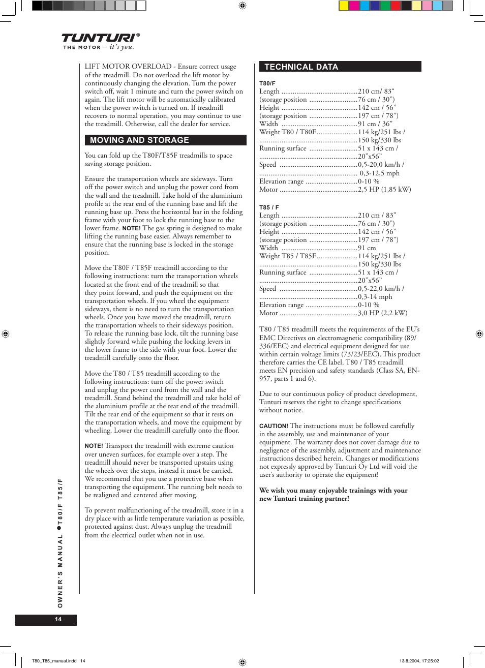 Tunturi T80/F User Manual | Page 14 / 120
