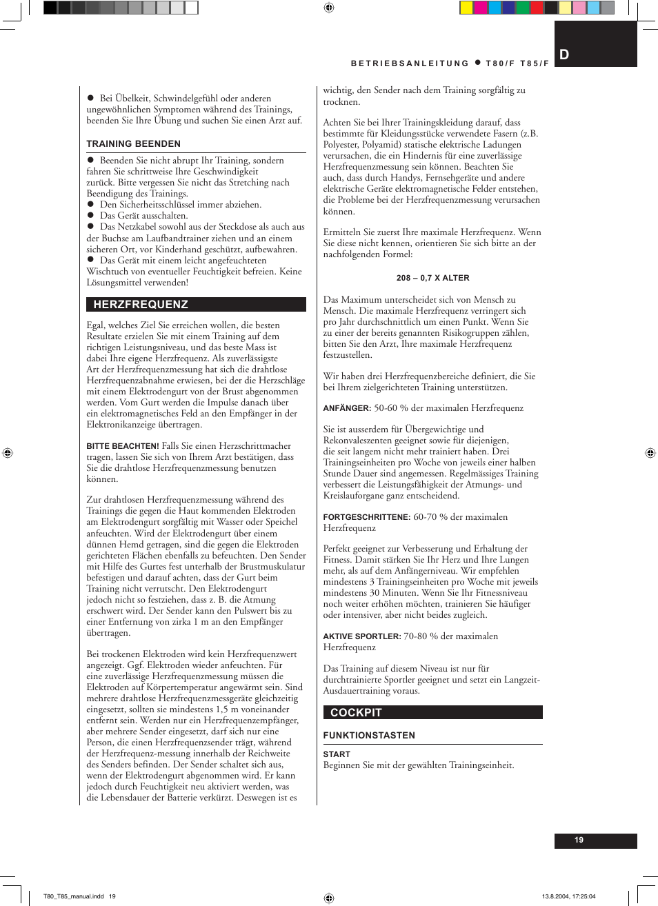 Tunturi T80/F User Manual | Page 19 / 120