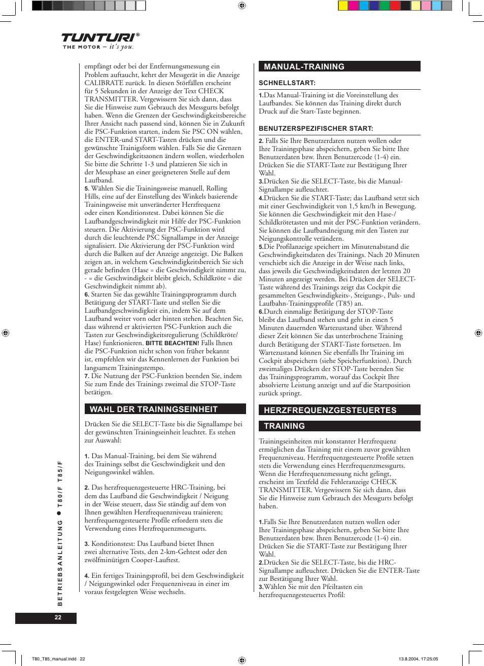 Tunturi T80/F User Manual | Page 22 / 120