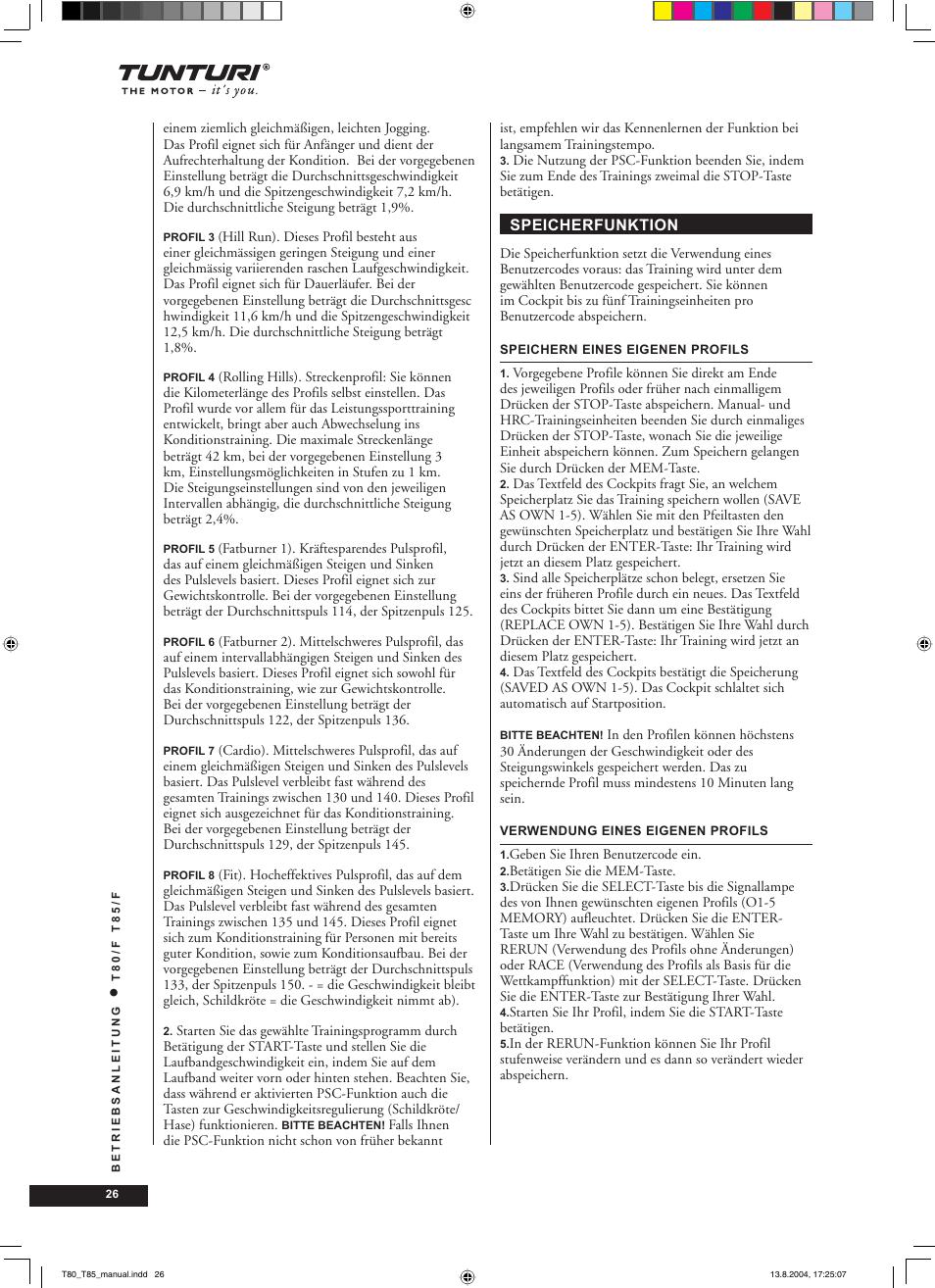 Tunturi T80/F User Manual | Page 26 / 120