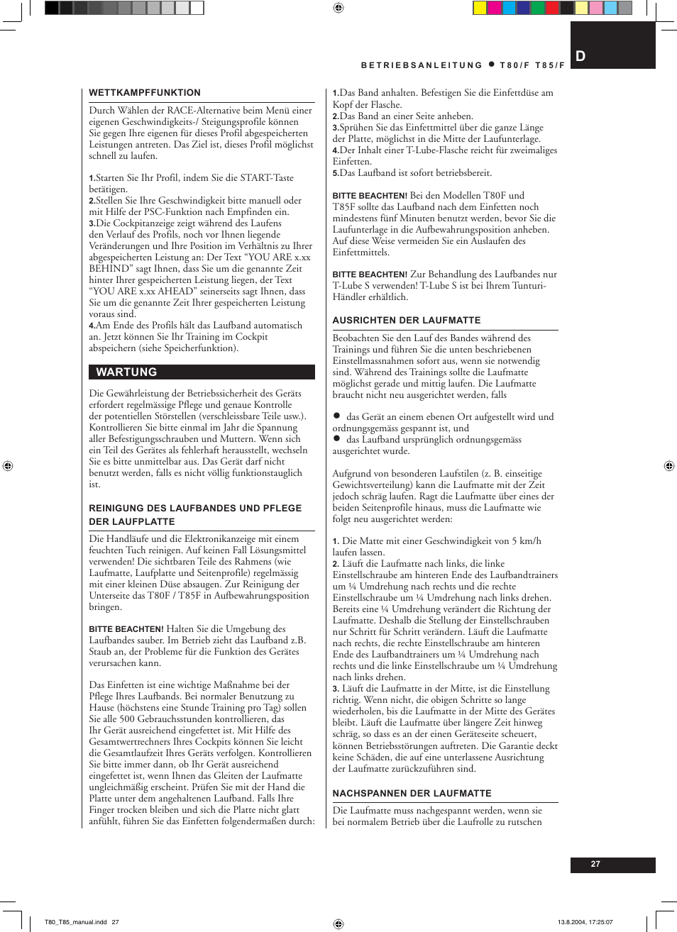 Tunturi T80/F User Manual | Page 27 / 120