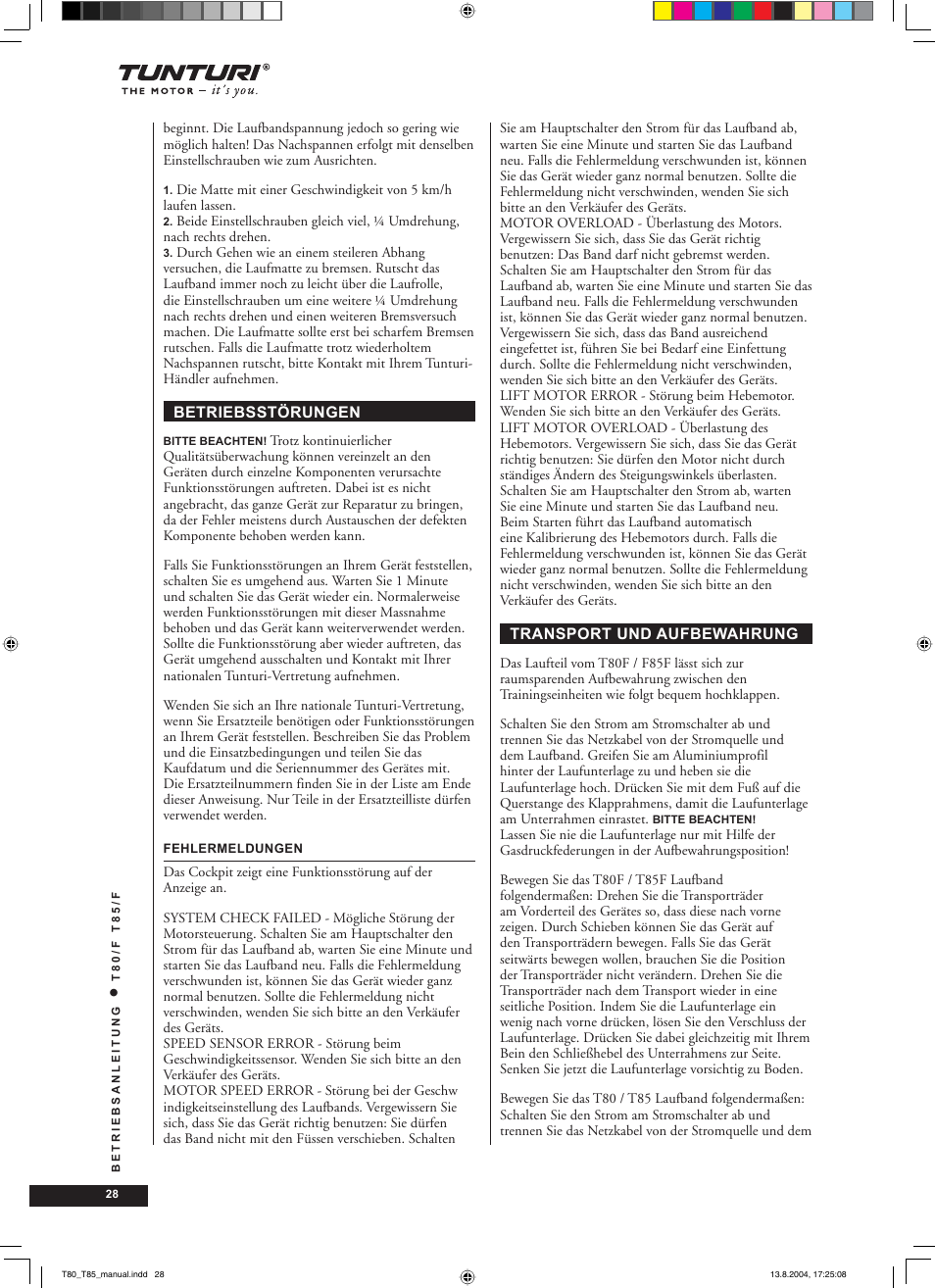 Tunturi T80/F User Manual | Page 28 / 120