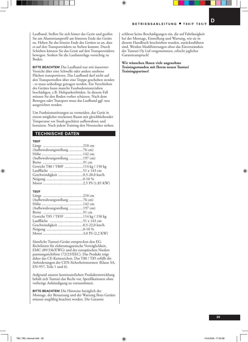 Tunturi T80/F User Manual | Page 29 / 120