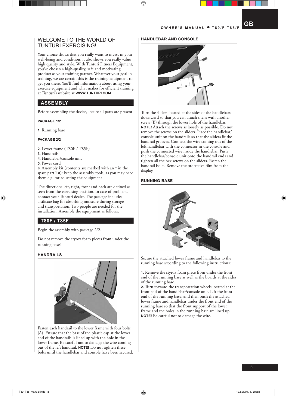 Welcome to the world of tunturi exercising | Tunturi T80/F User Manual | Page 3 / 120