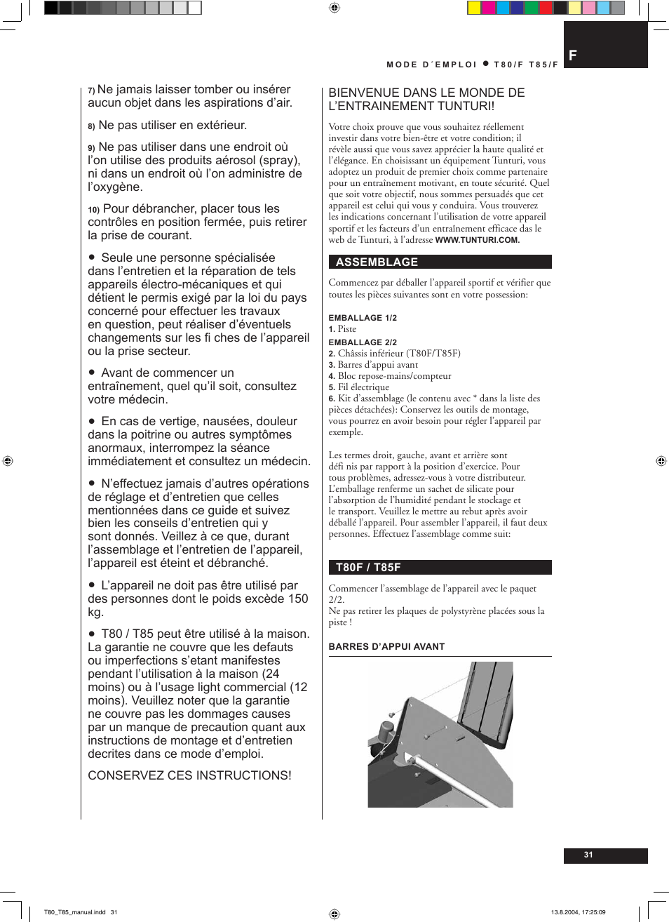Tunturi T80/F User Manual | Page 31 / 120