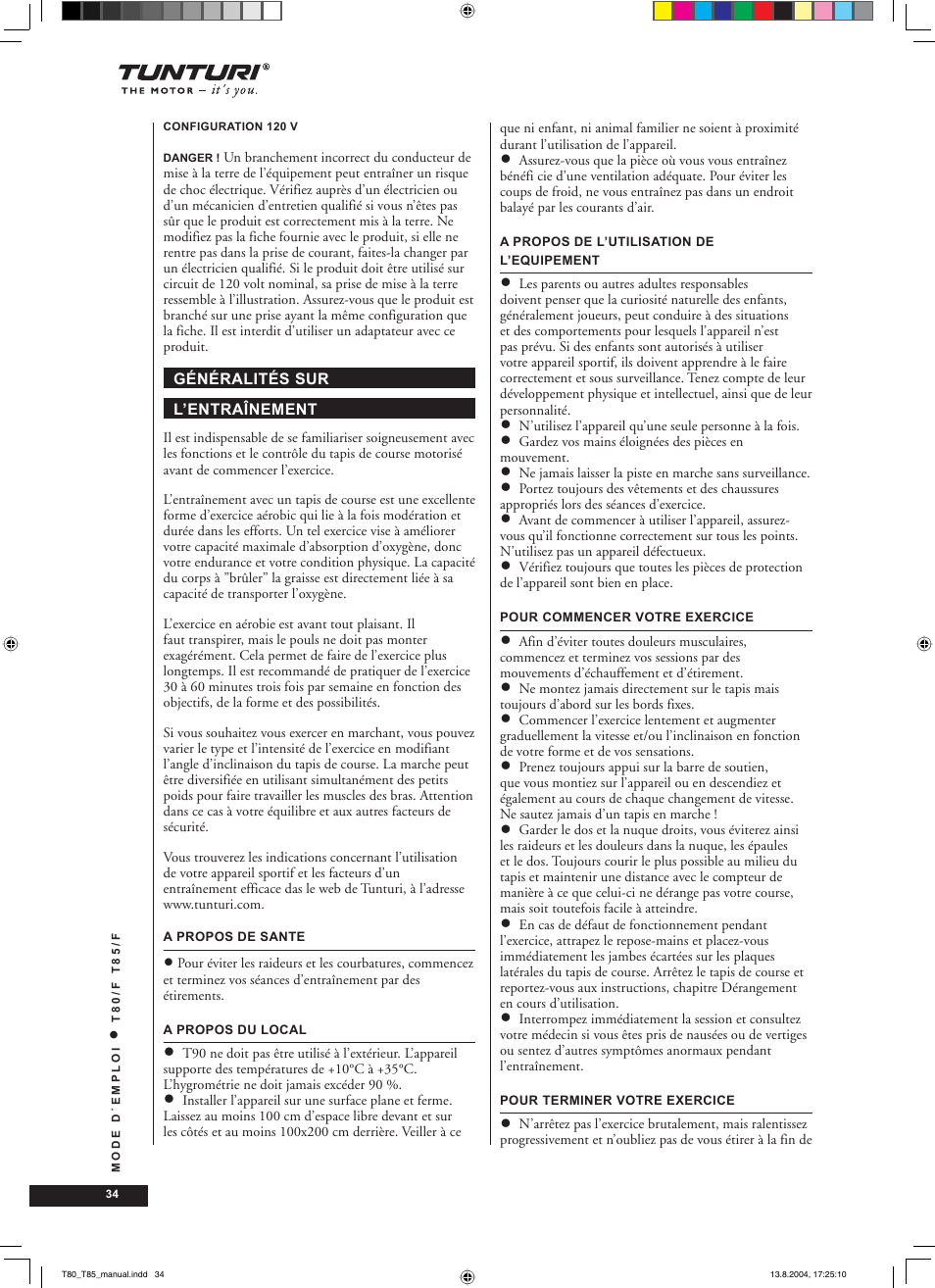 Tunturi T80/F User Manual | Page 34 / 120