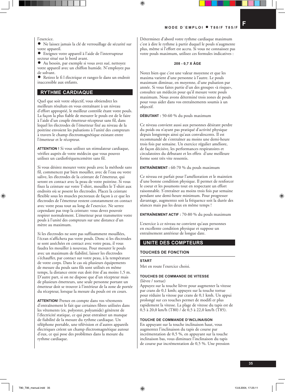 Tunturi T80/F User Manual | Page 35 / 120