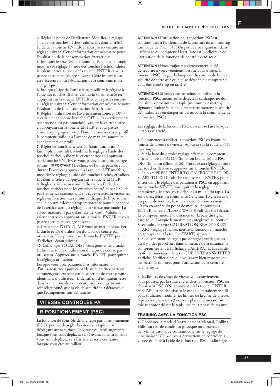 Tunturi T80/F User Manual | Page 37 / 120