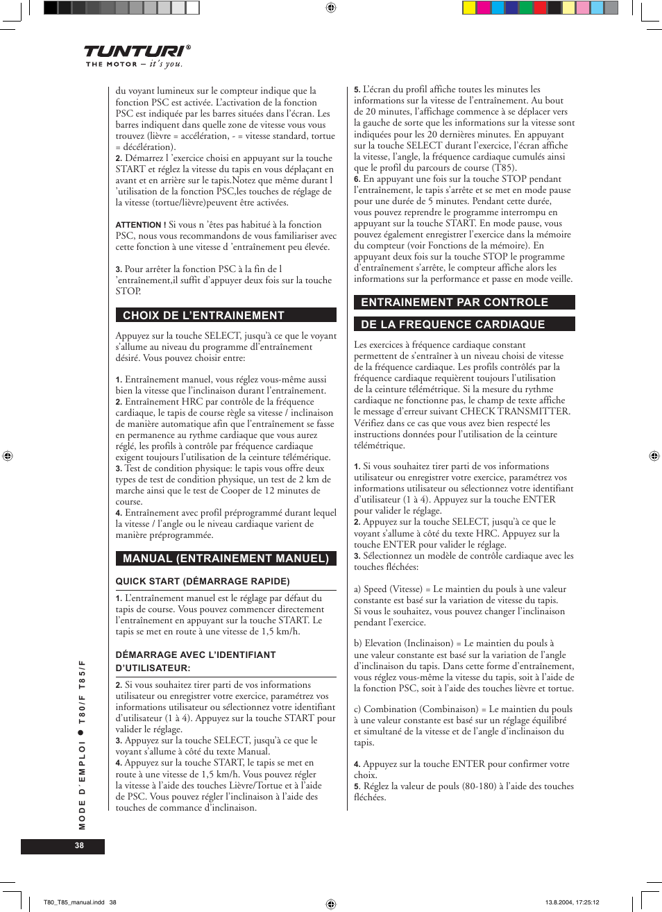 Tunturi T80/F User Manual | Page 38 / 120