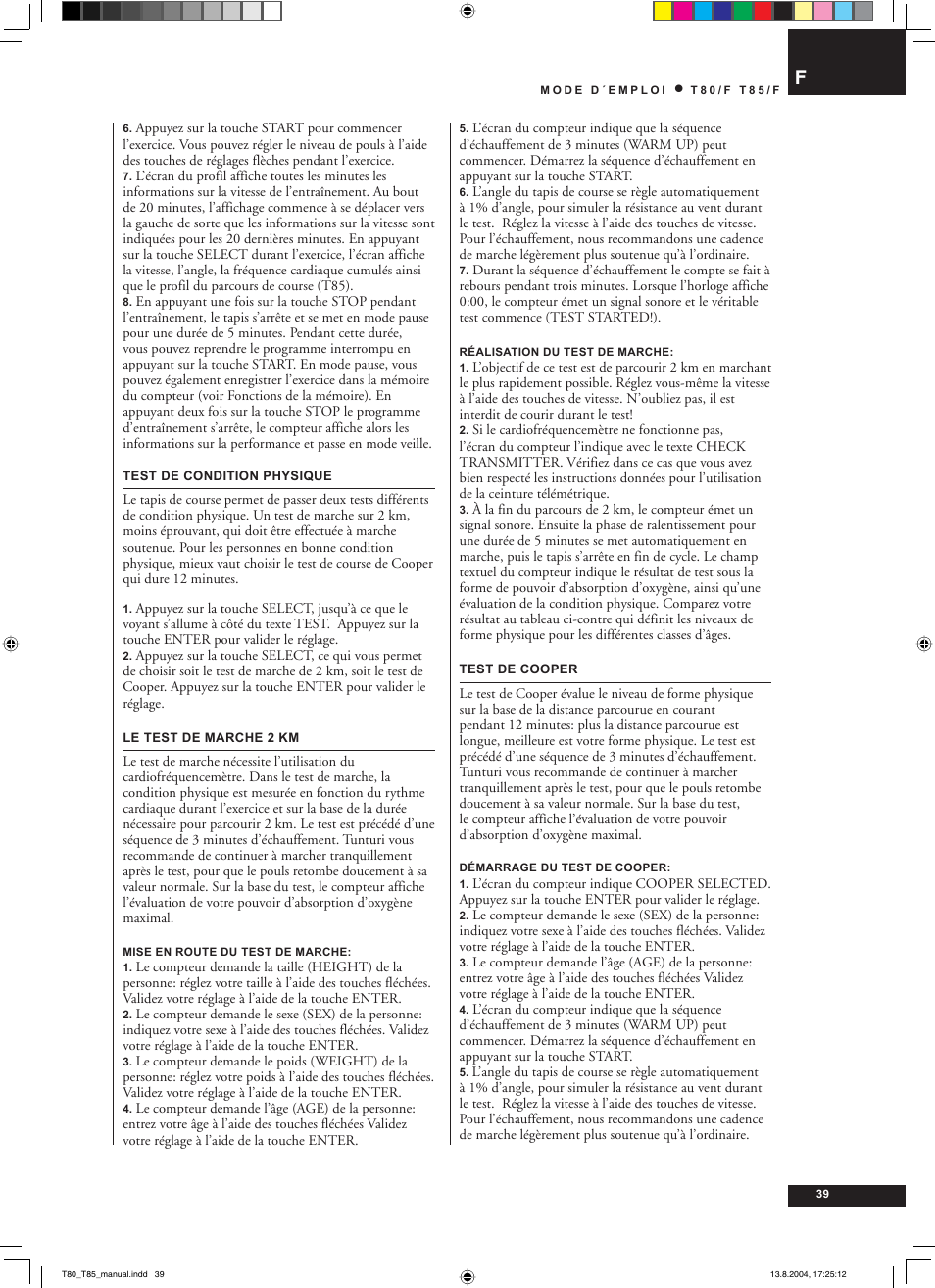 Tunturi T80/F User Manual | Page 39 / 120