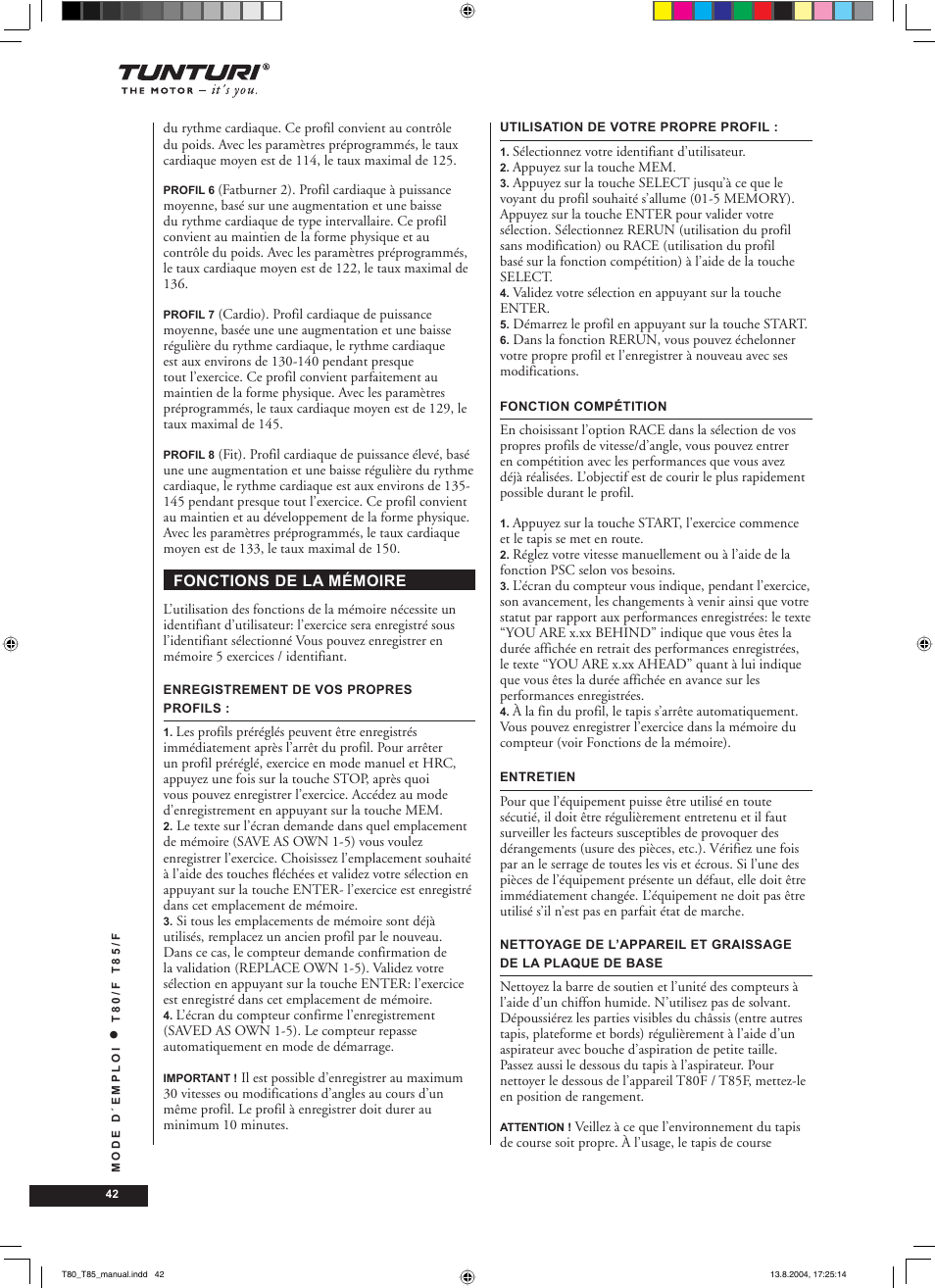 Tunturi T80/F User Manual | Page 42 / 120