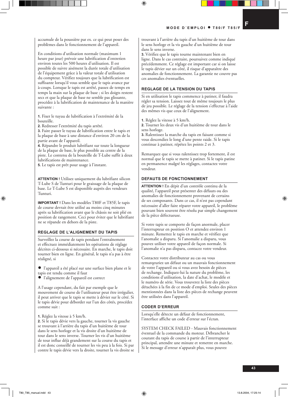 Tunturi T80/F User Manual | Page 43 / 120
