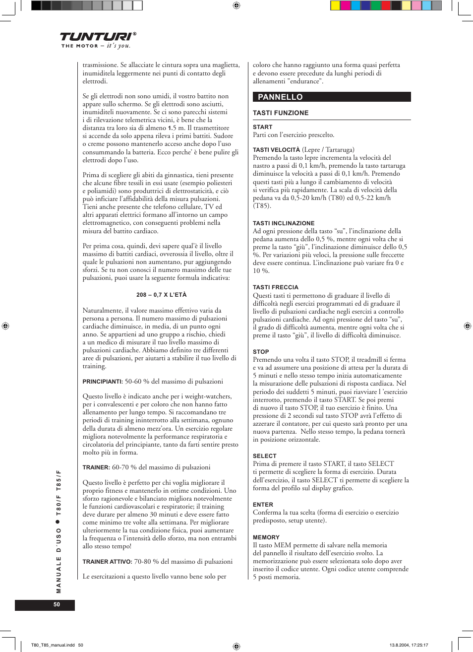 Tunturi T80/F User Manual | Page 50 / 120