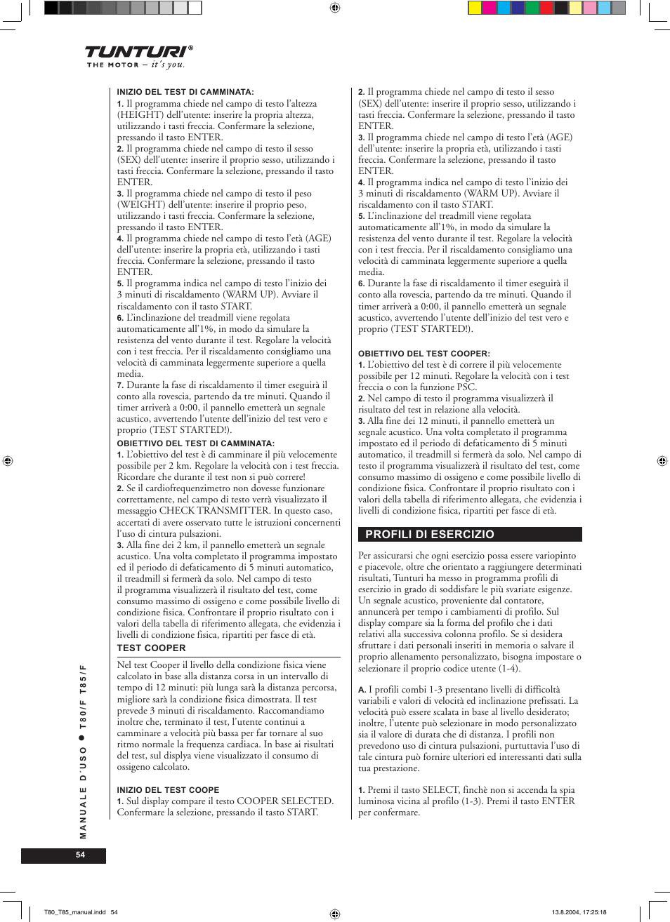 Tunturi T80/F User Manual | Page 54 / 120