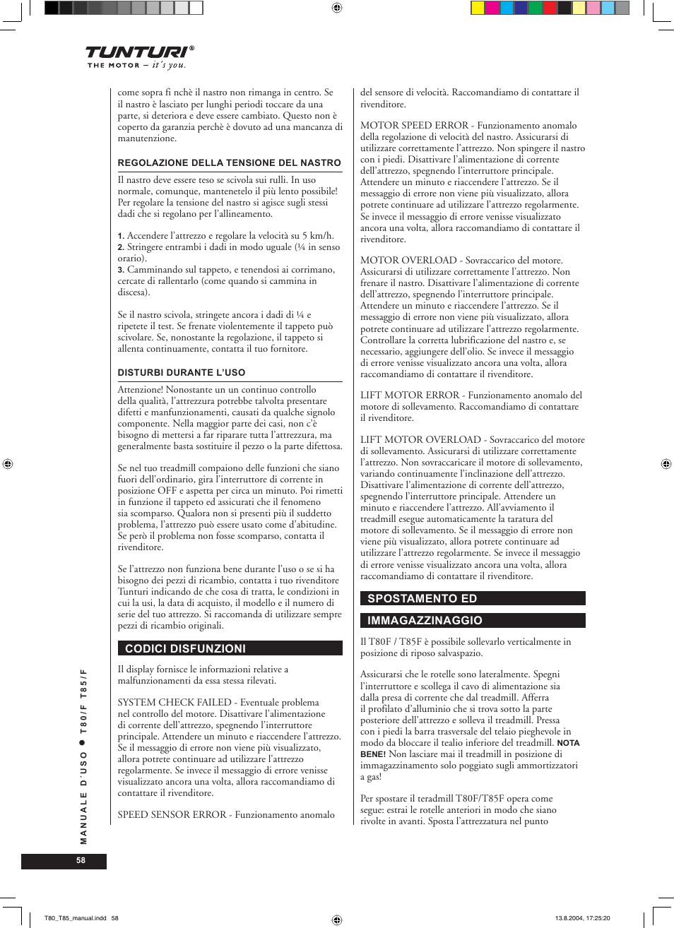 Tunturi T80/F User Manual | Page 58 / 120