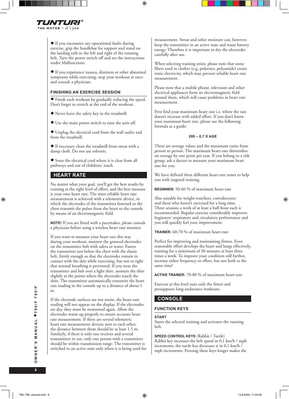 Tunturi T80/F User Manual | Page 6 / 120