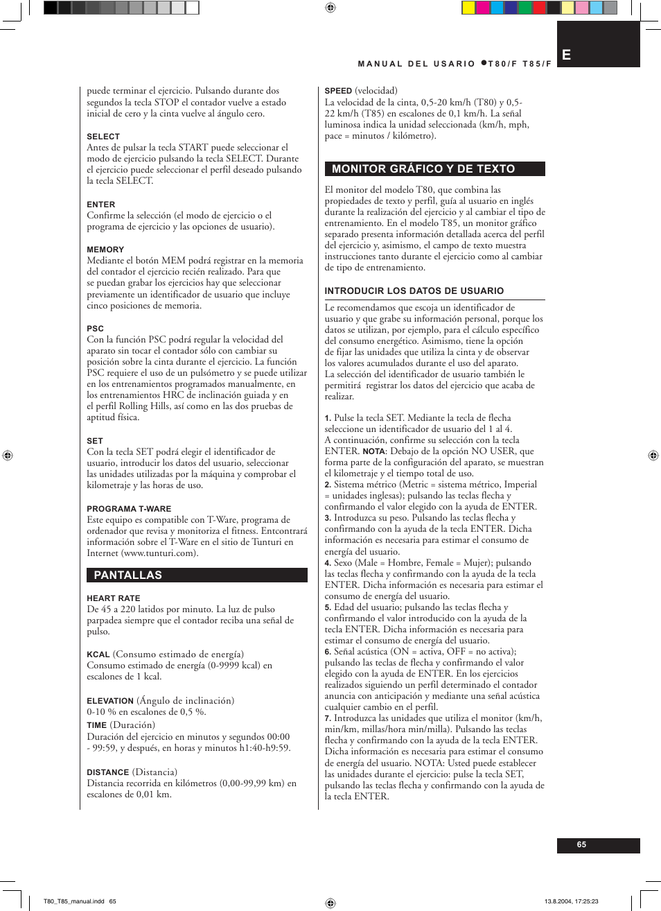 Tunturi T80/F User Manual | Page 65 / 120