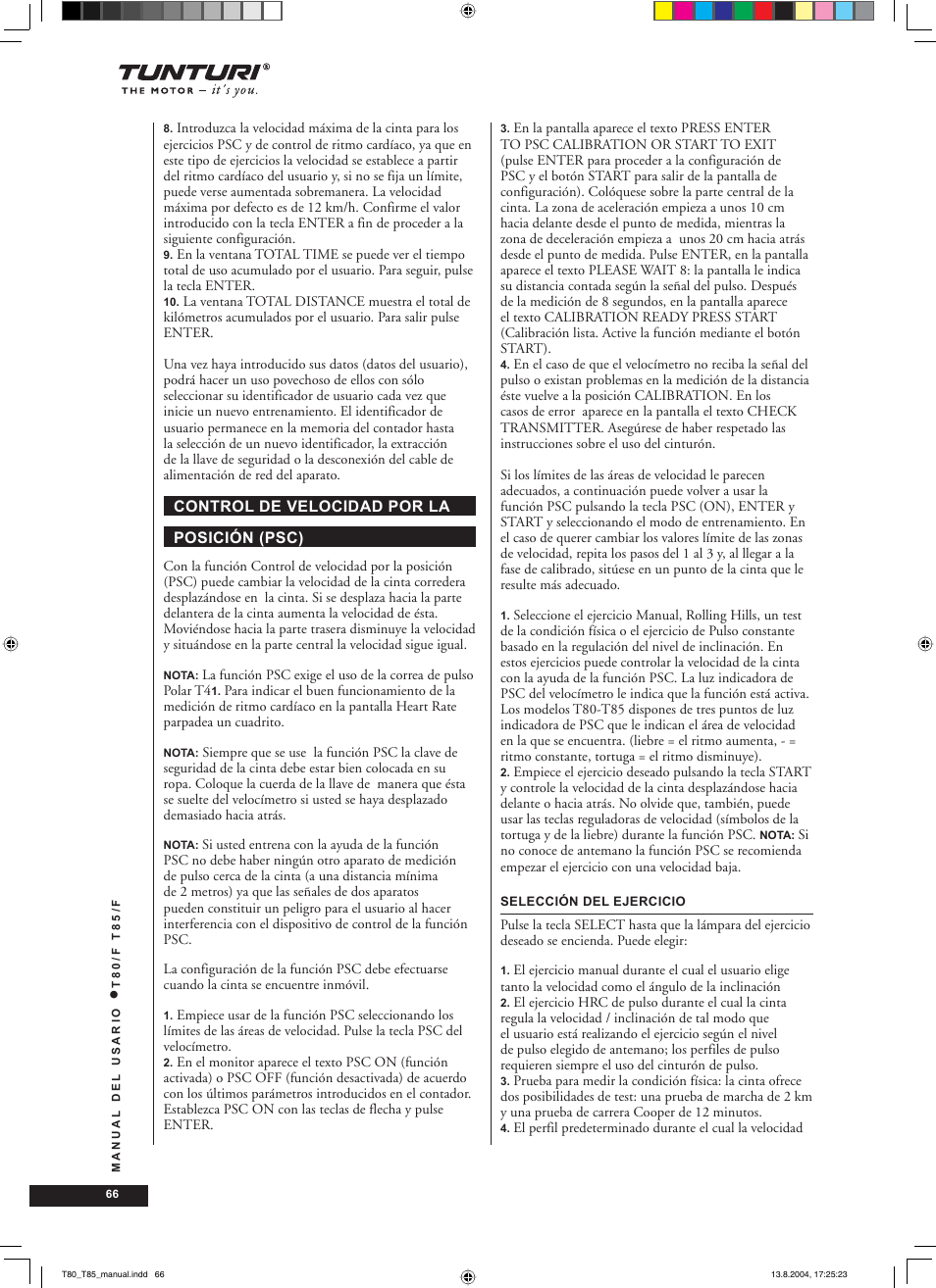 Tunturi T80/F User Manual | Page 66 / 120