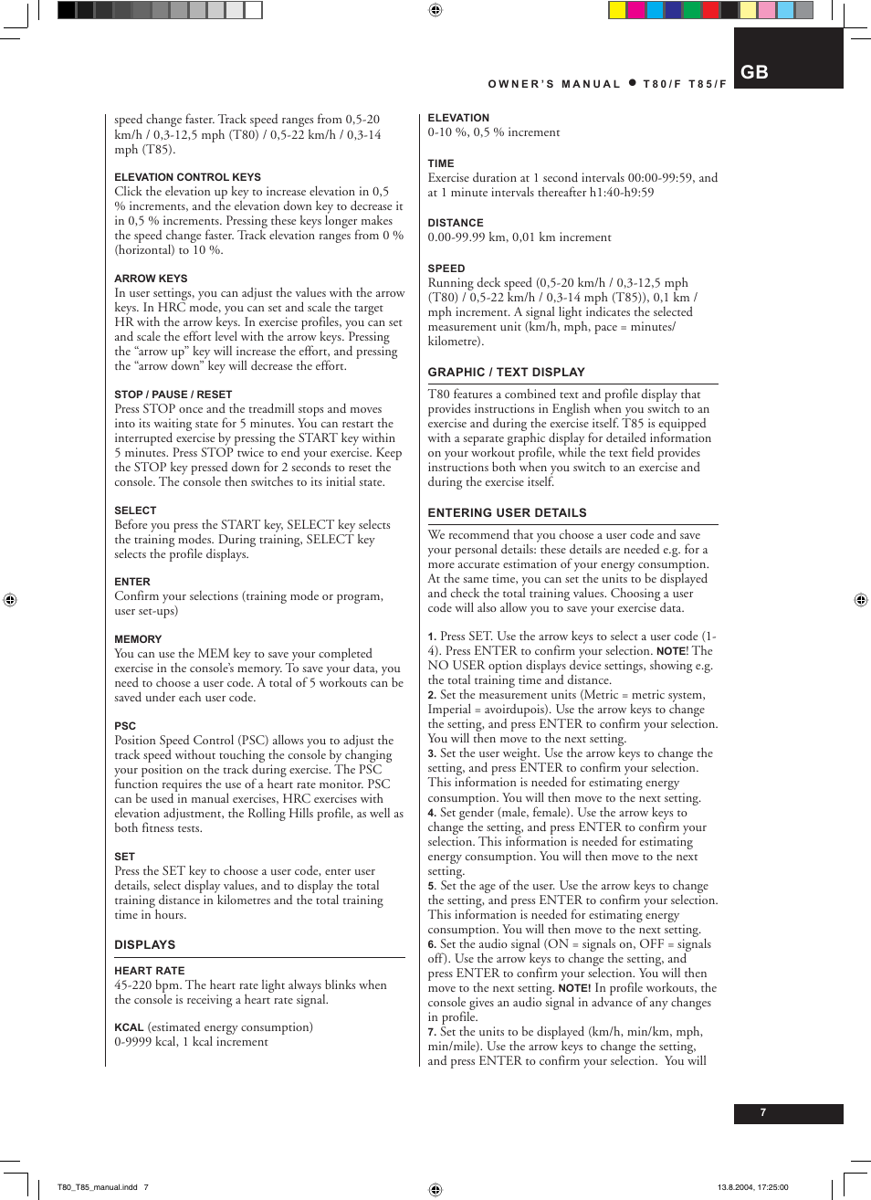 Tunturi T80/F User Manual | Page 7 / 120