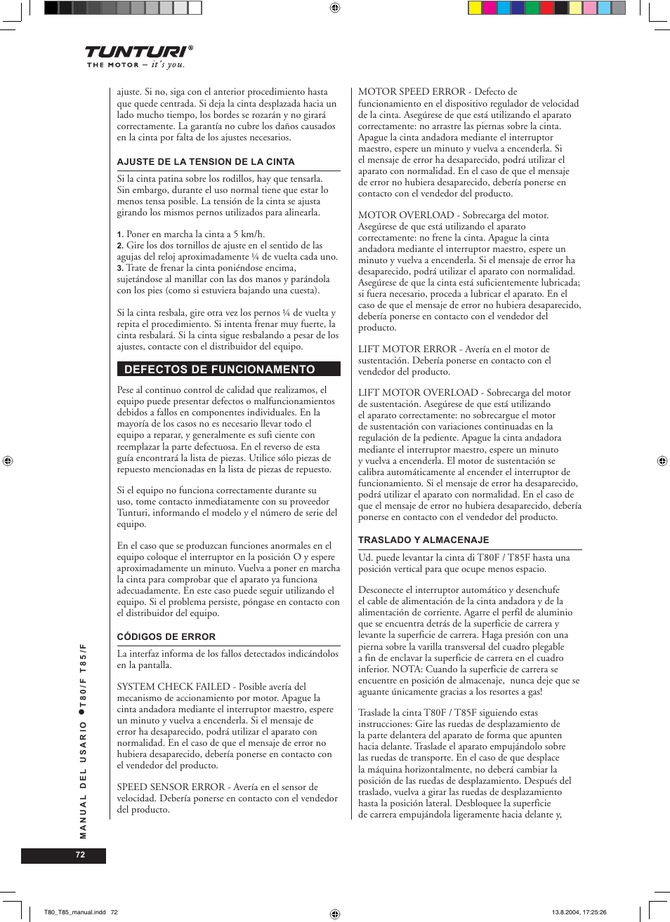 Tunturi T80/F User Manual | Page 72 / 120