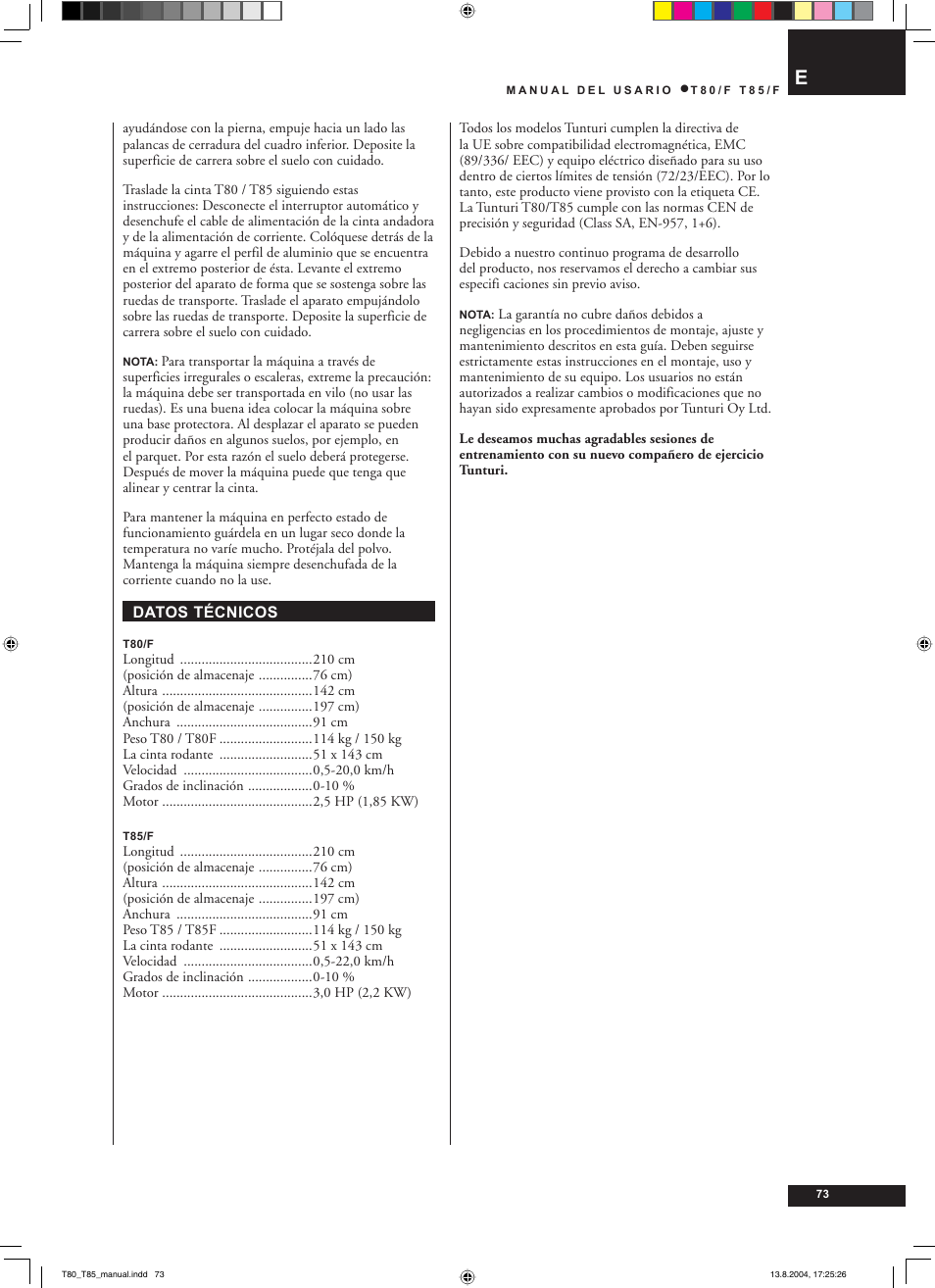 Tunturi T80/F User Manual | Page 73 / 120