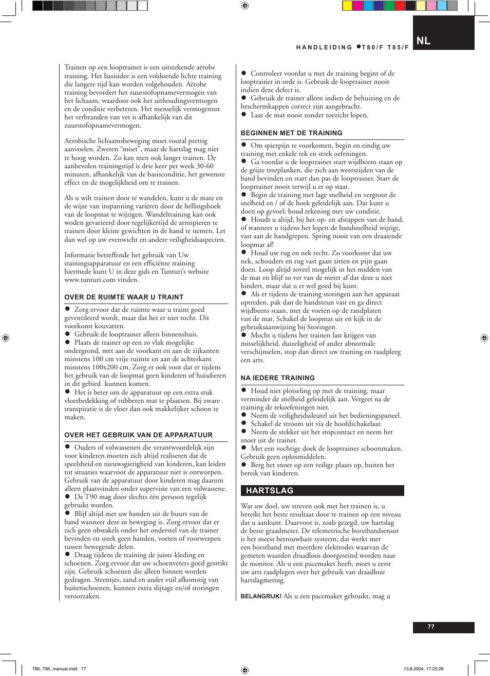 Tunturi T80/F User Manual | Page 77 / 120