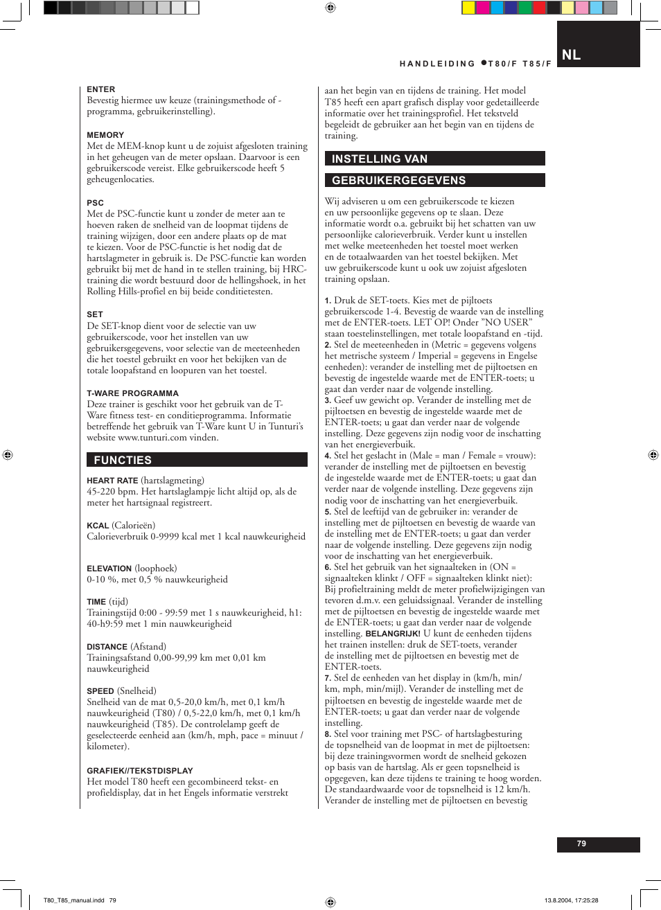 Tunturi T80/F User Manual | Page 79 / 120