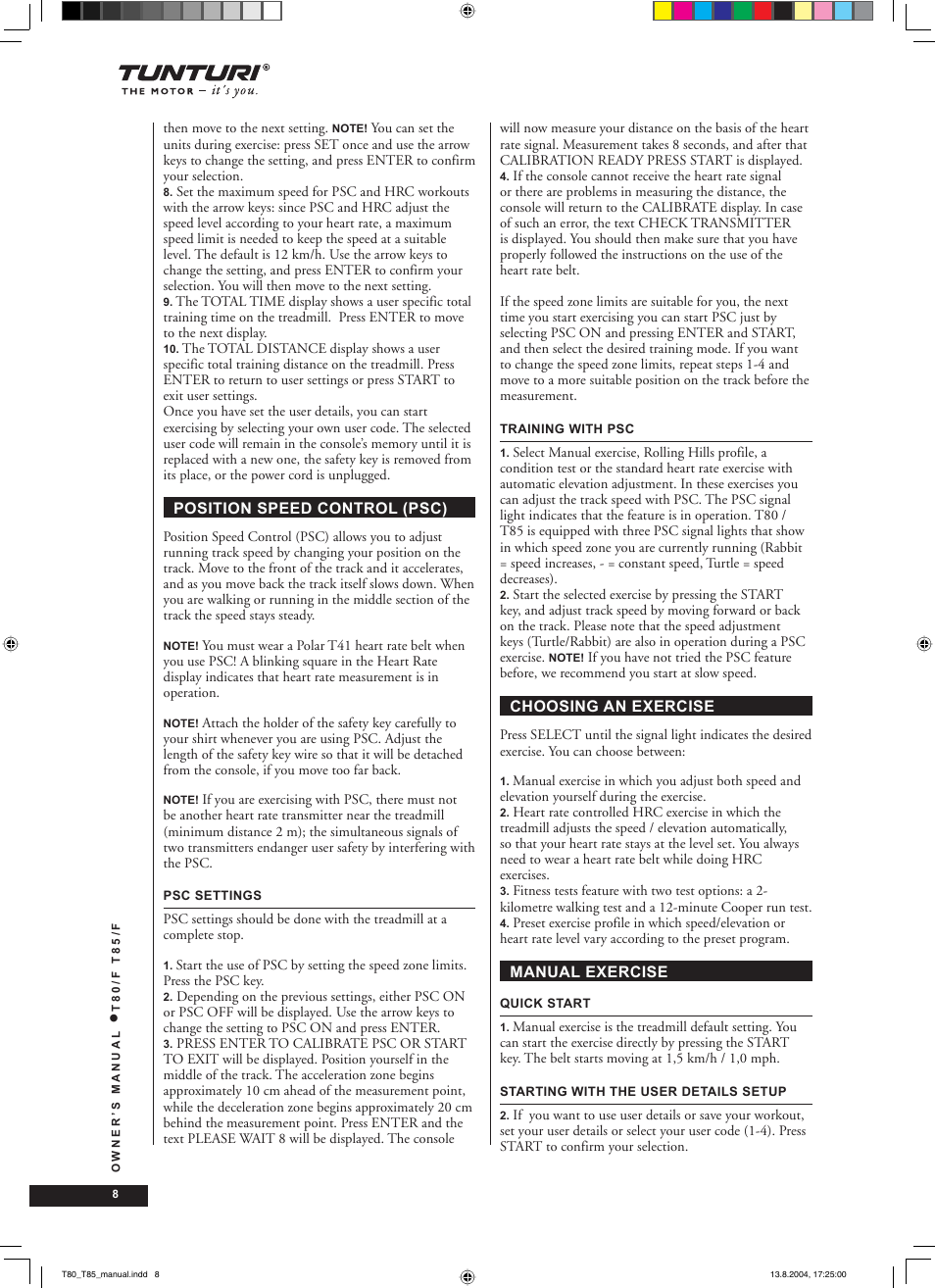 Tunturi T80/F User Manual | Page 8 / 120
