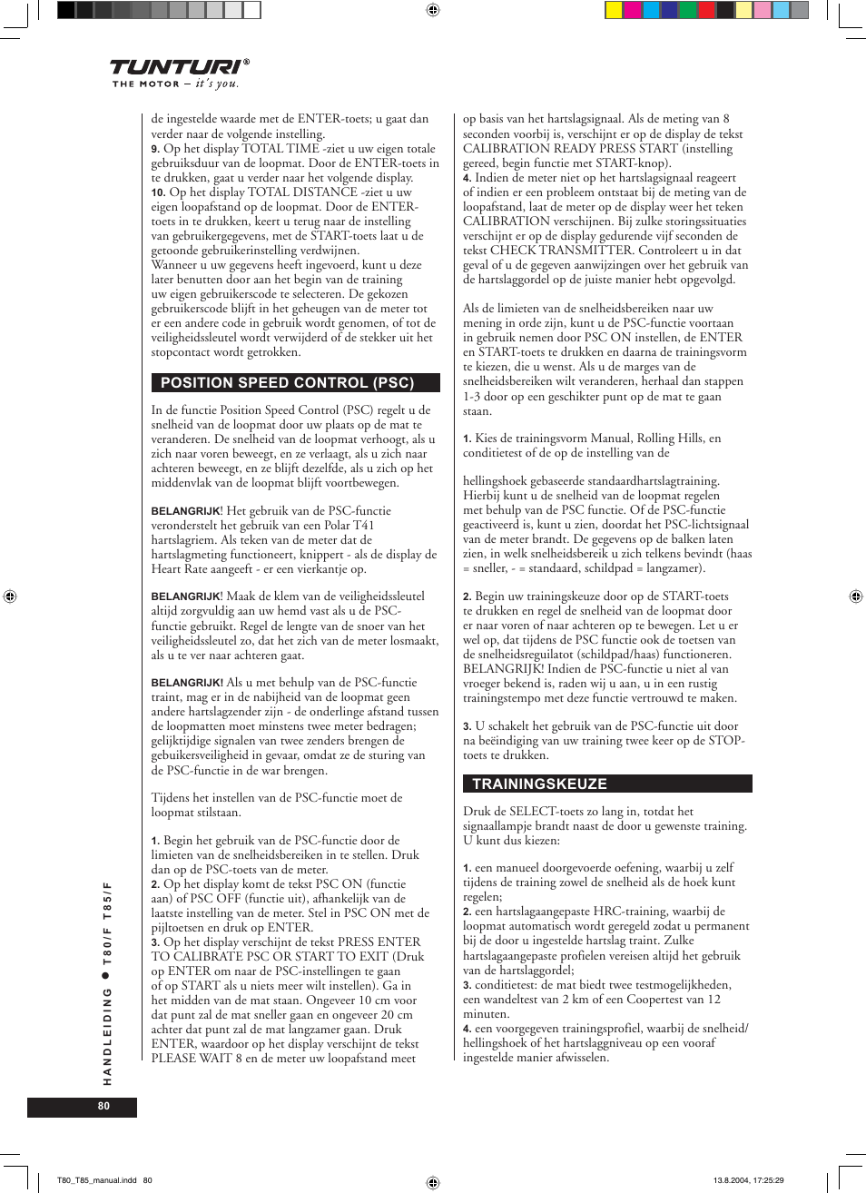 Tunturi T80/F User Manual | Page 80 / 120